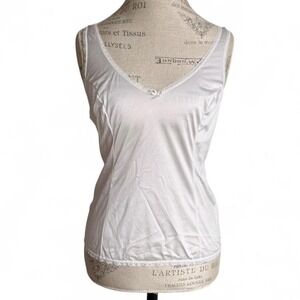 Vassarette White Satin Lace‎ Trim V Neck Cami Tank Top L42 Style 7-110